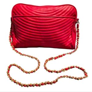 Red Quilted Crossbody Bag with Chain Strap